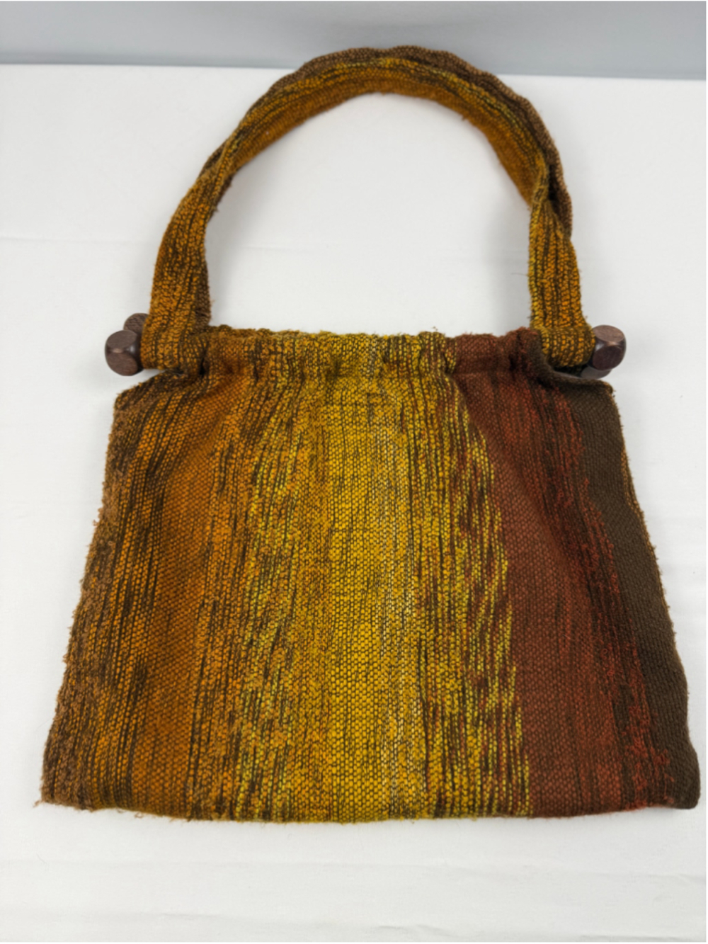 Au Terroir Shoulder Bag Yellow Brown Hand Woven Fabric and wood